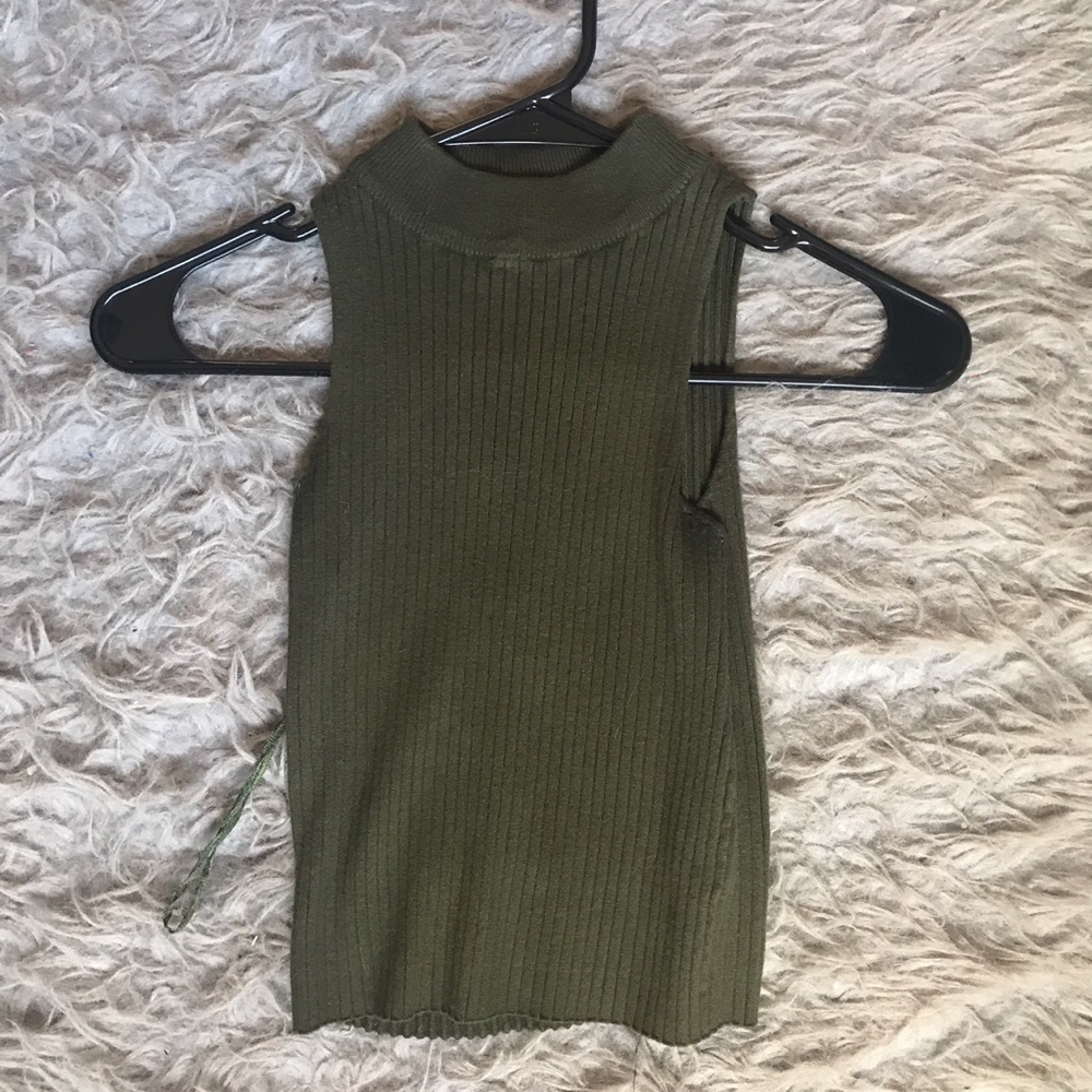 Olive green ribbed mock neck sleeveless top